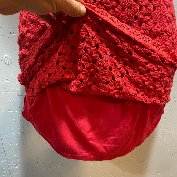 Free People red lined lace crochet bodycon dress size XS - Picture 6 of 11